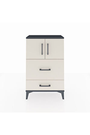 Arges Komodin Tek Raflı 2 Çekmeceli 2 Kapaklı 60x30x96 Antrasit-Aytaşı