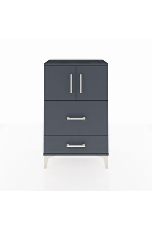 Arges Komodin Tek Raflı 2 Çekmeceli 2 Kapaklı 60x30x96 Antrasit-Antrasit