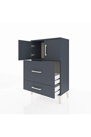 Arges Komodin Tek Raflı 2 Çekmeceli 2 Kapaklı 60x30x96 Antrasit-Antrasit