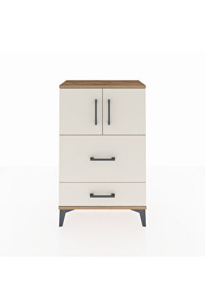 Arges Komodin Tek Raflı 2 Çekmeceli 2 Kapaklı 60x30x96 Çam-Aytaşı