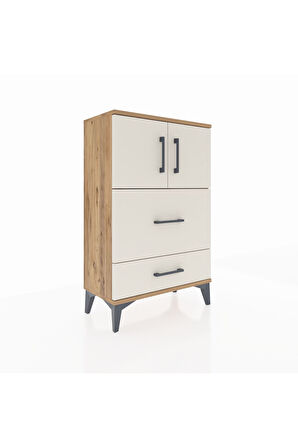 Arges Komodin Tek Raflı 2 Çekmeceli 2 Kapaklı 60x30x96 Çam-Aytaşı
