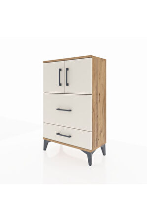 Arges Komodin Tek Raflı 2 Çekmeceli 2 Kapaklı 60x30x96 Çam-Aytaşı