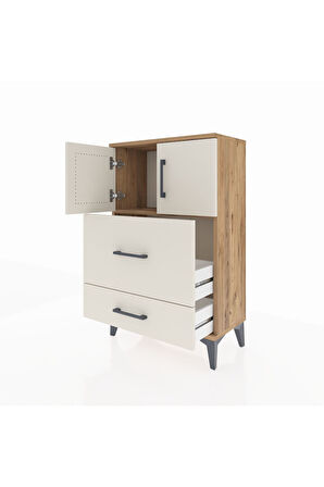 Arges Komodin Tek Raflı 2 Çekmeceli 2 Kapaklı 60x30x96 Çam-Aytaşı