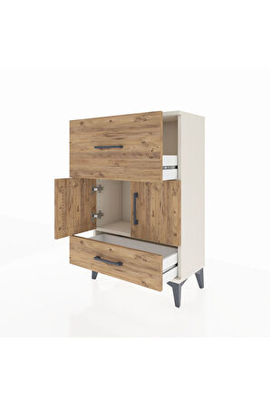 Arges Komodin Tek Raflı 2 Çekmeceli 2 Kapaklı 60x30x96 Aytaşı-Çam