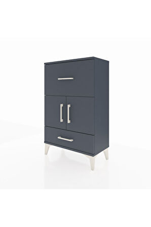 Arges Komodin Tek Raflı 2 Çekmeceli 2 Kapaklı 60x30x96 Antrasit-Antrasit