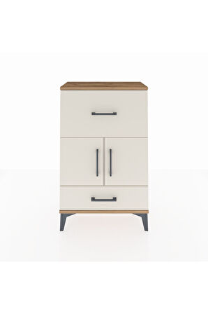 Arges Komodin Tek Raflı 2 Çekmeceli 2 Kapaklı 60x30x96 Çam-Aytaşı