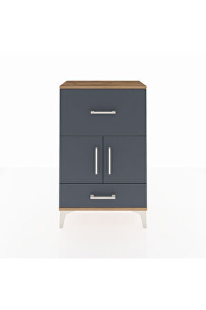 Arges Komodin Tek Raflı 2 Çekmeceli 2 Kapaklı 60x30x96 Çam-Antrasit