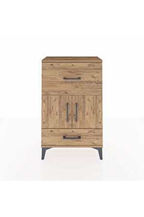 Arges Komodin Tek Raflı 2 Çekmeceli 2 Kapaklı 60x30x96 Çam-Çam