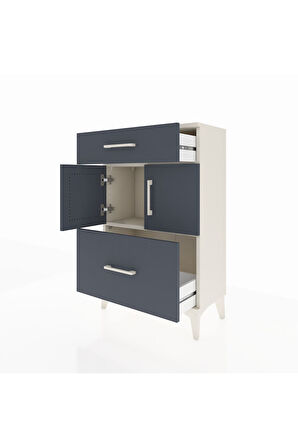 Arges Komodin Tek Raflı 2 Çekmeceli 2 Kapaklı 60x30x96 Aytaşı-Antrasit