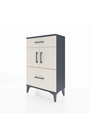 Arges Komodin Tek Raflı 2 Çekmeceli 2 Kapaklı 60x30x96 Antrasit-Aytaşı