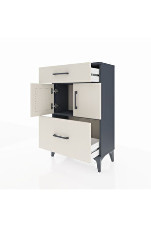 Arges Komodin Tek Raflı 2 Çekmeceli 2 Kapaklı 60x30x96 Antrasit-Aytaşı