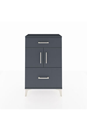 Arges Komodin Tek Raflı 2 Çekmeceli 2 Kapaklı 60x30x96 Antrasit-Antrasit