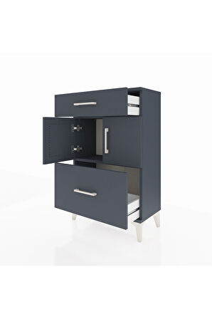 Arges Komodin Tek Raflı 2 Çekmeceli 2 Kapaklı 60x30x96 Antrasit-Antrasit