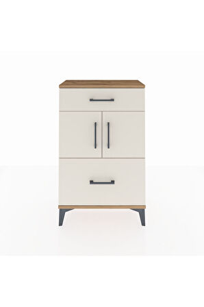 Arges Komodin Tek Raflı 2 Çekmeceli 2 Kapaklı 60x30x96 Çam-Aytaşı