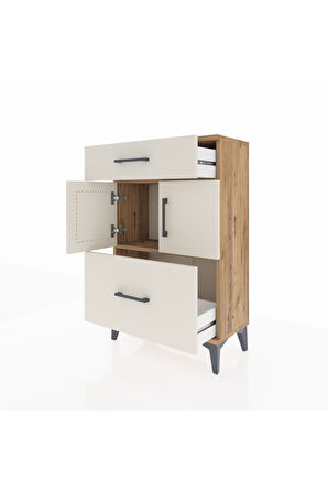 Arges Komodin Tek Raflı 2 Çekmeceli 2 Kapaklı 60x30x96 Çam-Aytaşı