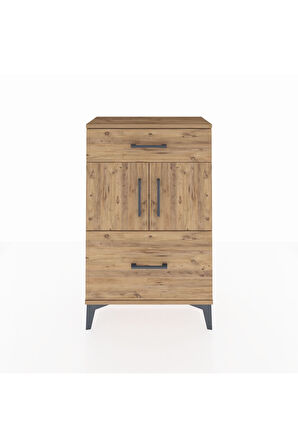 Arges Komodin Tek Raflı 2 Çekmeceli 2 Kapaklı 60x30x96 Çam-Çam