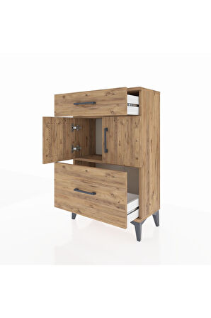 Arges Komodin Tek Raflı 2 Çekmeceli 2 Kapaklı 60x30x96 Çam-Çam