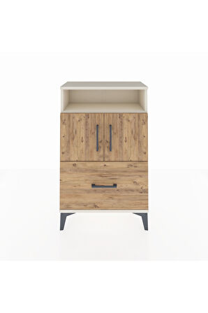 Arges Komodin 2 Raflı Tek Çekmeceli 2 Kapaklı 60x30x96 Aytaşı-Çam
