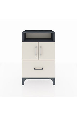 Arges Komodin 2 Raflı Tek Çekmeceli 2 Kapaklı 60x30x96 Antrasit-Aytaşı