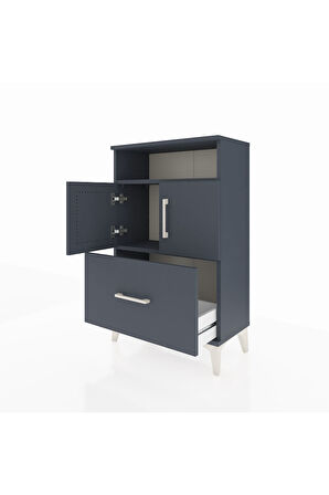 Arges Komodin 2 Raflı Tek Çekmeceli 2 Kapaklı 60x30x96 Antrasit-Antrasit