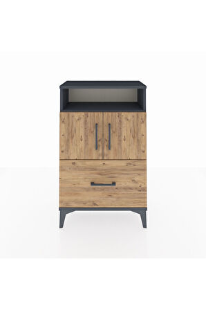 Arges Komodin 2 Raflı Tek Çekmeceli 2 Kapaklı 60x30x96 Antrasit-Çam
