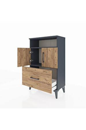 Arges Komodin 2 Raflı Tek Çekmeceli 2 Kapaklı 60x30x96 Antrasit-Çam