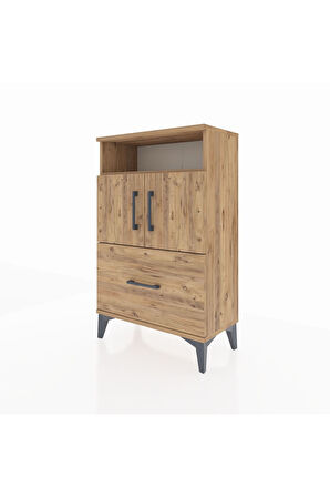 Arges Komodin 2 Raflı Tek Çekmeceli 2 Kapaklı 60x30x96 Çam-Çam