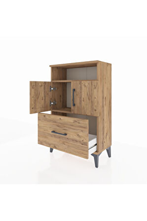 Arges Komodin 2 Raflı Tek Çekmeceli 2 Kapaklı 60x30x96 Çam-Çam