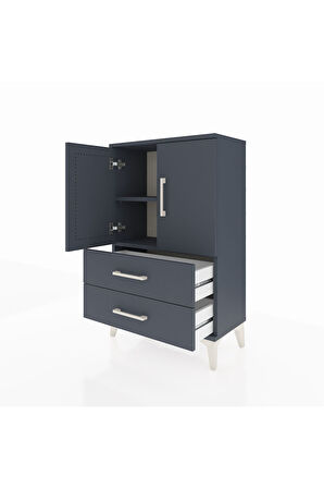Arges Komodin 2 Raflı 2 Çekmeceli 2 Kapaklı 60x30x96 Antrasit-Antrasit