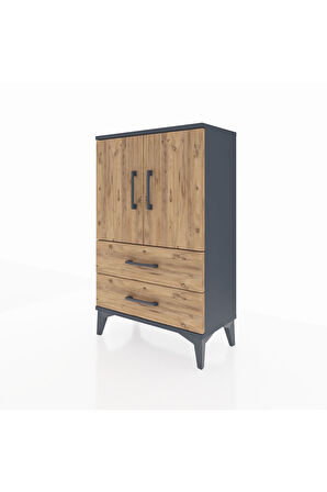 Arges Komodin 2 Raflı 2 Çekmeceli 2 Kapaklı 60x30x96 Antrasit-Çam