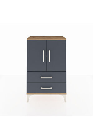 Arges Komodin 2 Raflı 2 Çekmeceli 2 Kapaklı 60x30x96 Çam-Antrasit