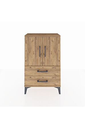 Arges Komodin 2 Raflı 2 Çekmeceli 2 Kapaklı 60x30x96 Çam-Çam
