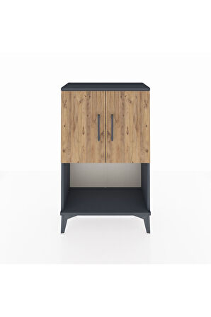 Arges Komodin 2 Raflı 2 Kapaklı 60x30x96 Antrasit-Çam