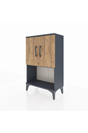 Arges Komodin 2 Raflı 2 Kapaklı 60x30x96 Antrasit-Çam