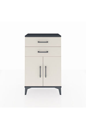 Arges Komodin Tek Raflı 2 Çekmeceli 2 Kapaklı 60x30x96 Antrasit-Aytaşı