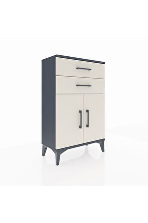 Arges Komodin Tek Raflı 2 Çekmeceli 2 Kapaklı 60x30x96 Antrasit-Aytaşı