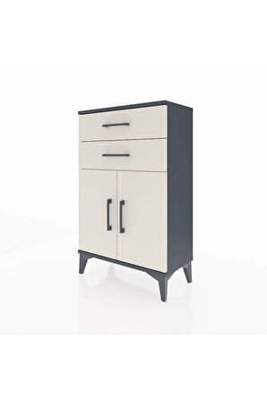 Arges Komodin Tek Raflı 2 Çekmeceli 2 Kapaklı 60x30x96 Antrasit-Aytaşı