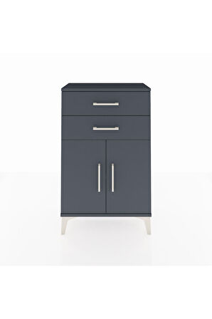 Arges Komodin Tek Raflı 2 Çekmeceli 2 Kapaklı 60x30x96 Antrasit-Antrasit