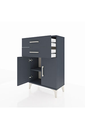 Arges Komodin Tek Raflı 2 Çekmeceli 2 Kapaklı 60x30x96 Antrasit-Antrasit