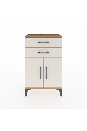 Arges Komodin Tek Raflı 2 Çekmeceli 2 Kapaklı 60x30x96 Çam-Aytaşı