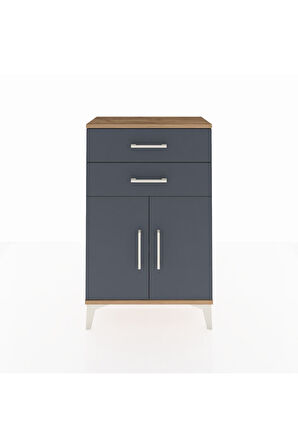 Arges Komodin Tek Raflı 2 Çekmeceli 2 Kapaklı 60x30x96 Çam-Antrasit