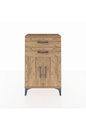 Arges Komodin Tek Raflı 2 Çekmeceli 2 Kapaklı 60x30x96 Çam-Çam