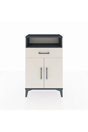 Arges Komodin 2 Raflı Tek Çekmeceli 2 Kapaklı 60x30x96 Antrasit-Aytaşı