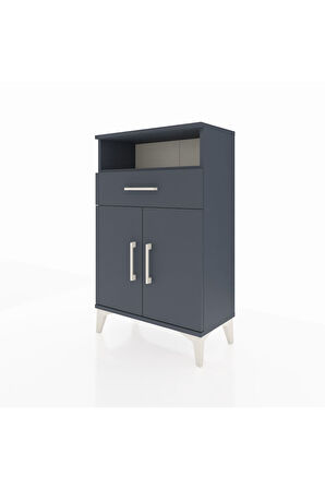 Arges Komodin 2 Raflı Tek Çekmeceli 2 Kapaklı 60x30x96 Antrasit-Antrasit