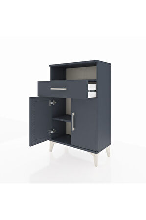 Arges Komodin 2 Raflı Tek Çekmeceli 2 Kapaklı 60x30x96 Antrasit-Antrasit