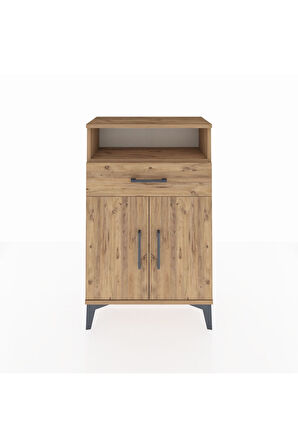 Arges Komodin 2 Raflı Tek Çekmeceli 2 Kapaklı 60x30x96 Çam-Çam