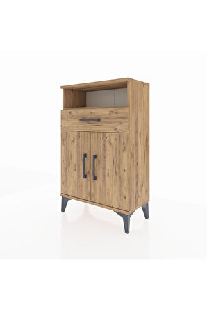Arges Komodin 2 Raflı Tek Çekmeceli 2 Kapaklı 60x30x96 Çam-Çam