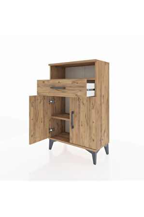 Arges Komodin 2 Raflı Tek Çekmeceli 2 Kapaklı 60x30x96 Çam-Çam