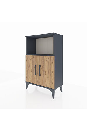 Arges Komodin 2 Raflı 2 Kapaklı 60x30x96 Antrasit-Çam