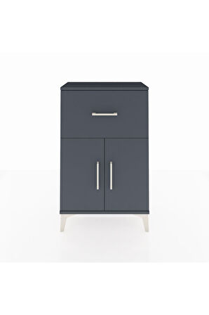 Arges Komodin Tek Raflı Tek Çekmeceli 2 Kapaklı 60x30x96 Antrasit-Antrasit